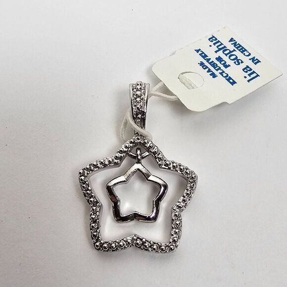 Lia Sophia Star Pendant Double Open Textured Smooth Silver Tone Metal Reversible - Picture 3 of 8